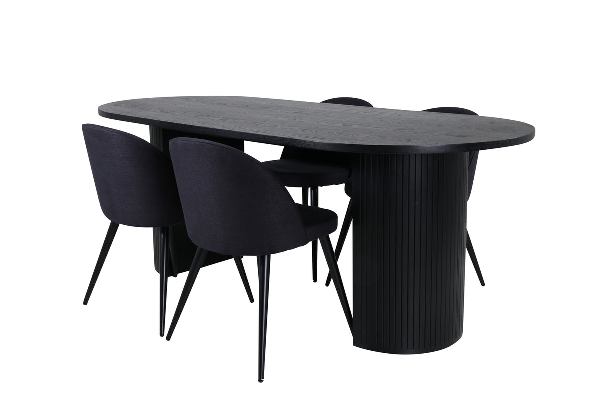 Venture Design Bianca & Velvet Ovala Matbord 200 x 90 Svart + Matstolar 2-pack Svart