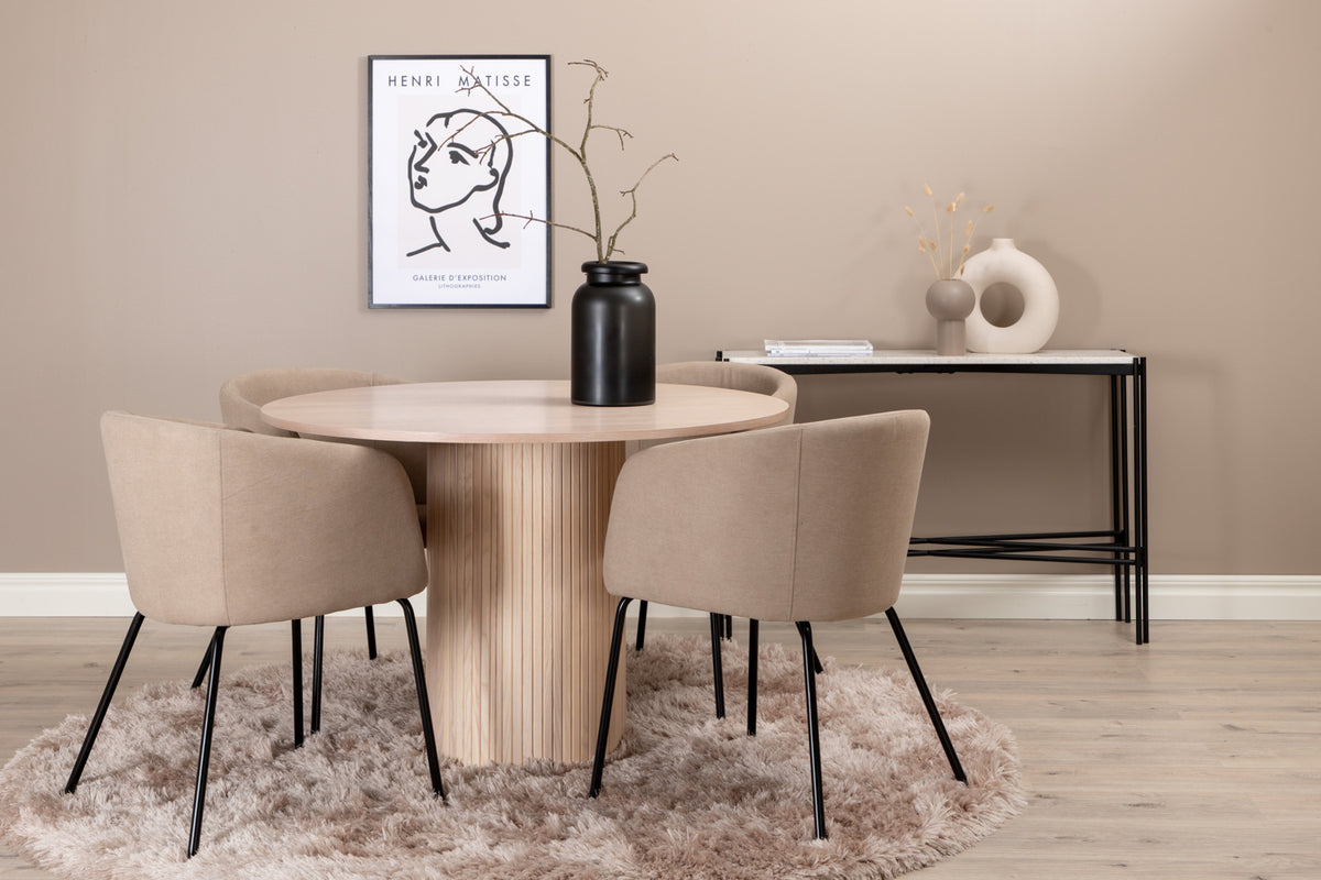 Venture Design Berit & Bianca Matstolar Beige + Runda Matbord ⌀110 Vitputsad