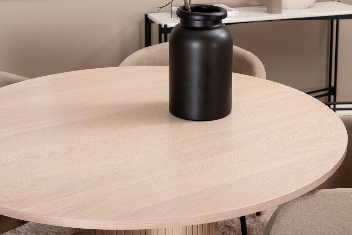 Venture Design Berit & Bianca Matstolar Beige + Runda Matbord ⌀110 Vitputsad