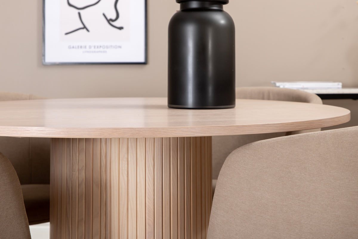 Venture Design Berit & Bianca Matstolar Beige + Runda Matbord ⌀110 Vitputsad