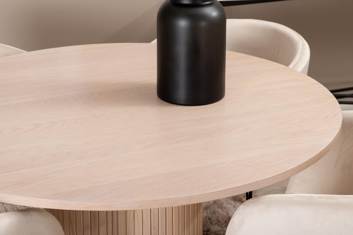 Venture Design Berit & Bianca Matstolar Beige + Runda Matbord ⌀110 Vitputsad