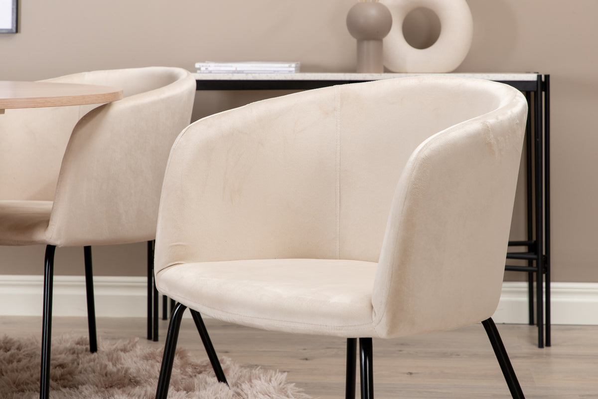 Venture Design Berit & Bianca Matstolar Beige + Runda Matbord ⌀110 Vitputsad