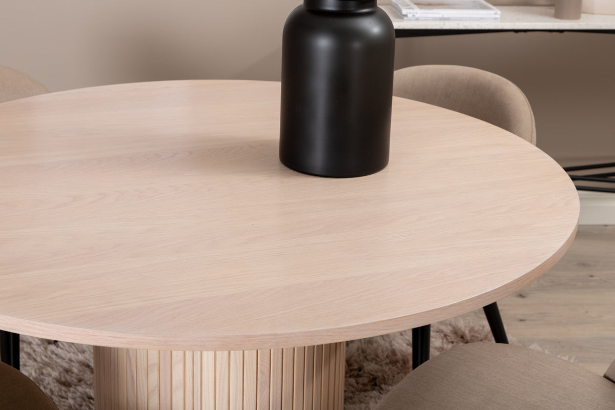 Venture Design Bianca & Velvet Runda Matbord ⌀110 Vitputsad + Matstolar 2-pack Beige