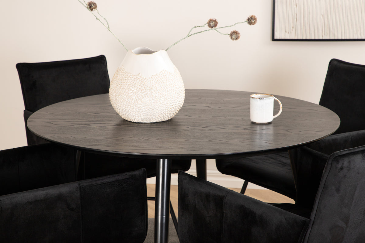 Venture Design Petra & Dipp Matstolar Svart + Runda Matbord ⌀115 Svart