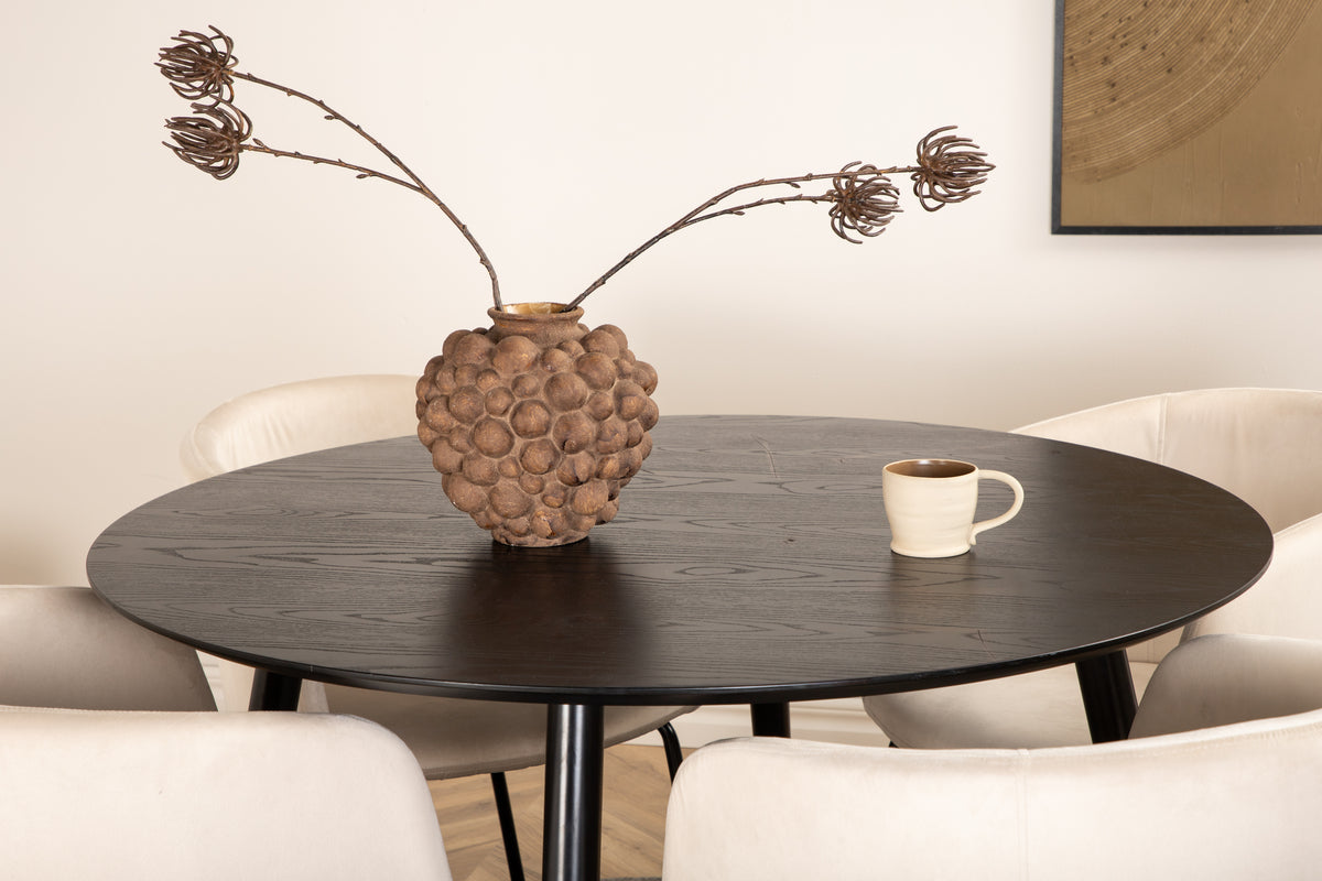 Venture Design Berit & Dipp Matstolar Beige + Runda Matbord ⌀115 Svart