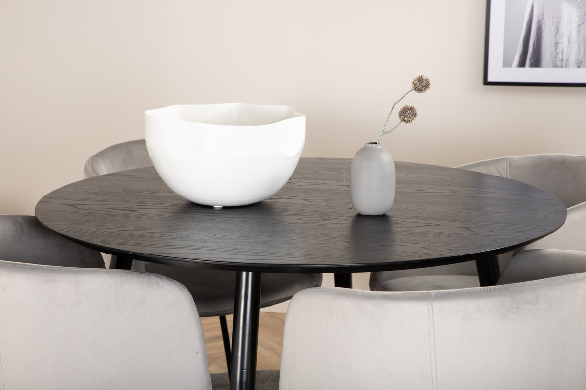 Venture Design Berit & Dipp Matstolar Grå + Runda Matbord ⌀115 Svart