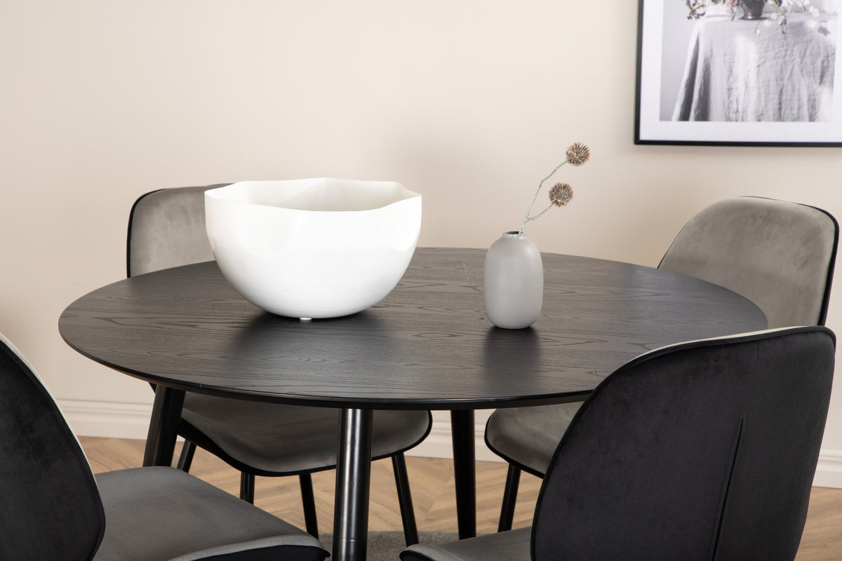 Venture Design Emma & Dipp Matstolar 2-pack Grå + Runda Matbord ⌀115 Svart