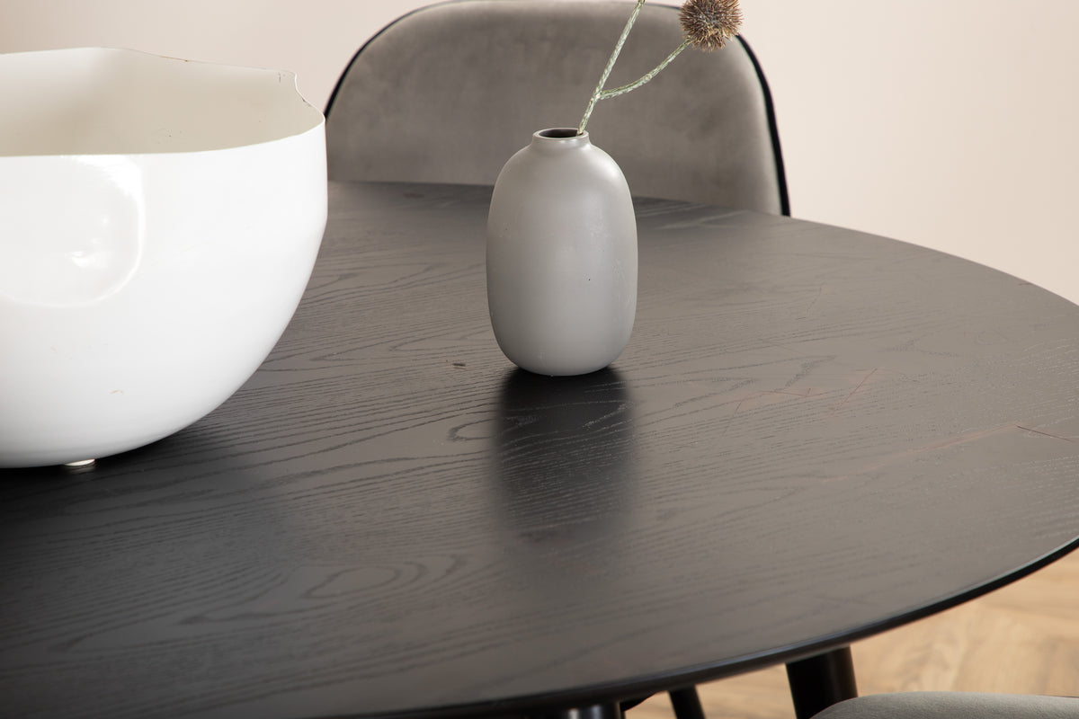 Venture Design Emma & Dipp Matstolar 2-pack Grå + Runda Matbord ⌀115 Svart