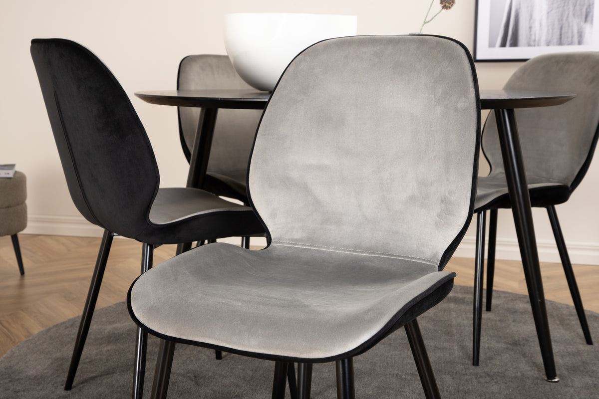 Venture Design Emma & Dipp Matstolar 2-pack Grå + Runda Matbord ⌀115 Svart