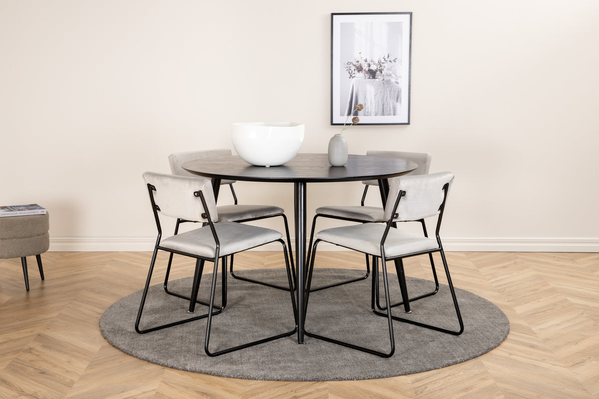 Venture Design Kenth & Dipp Matstolar 2-pack Grå + Runda Matbord ⌀115 Svart