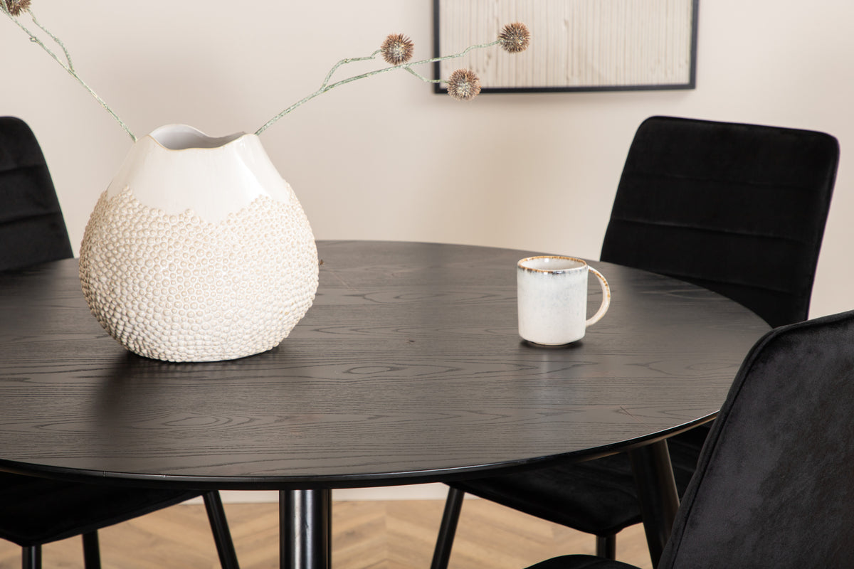 Venture Design Dipp & Windu Runda Matbord ⌀115 Svart + Matstolar 2-pack Svart