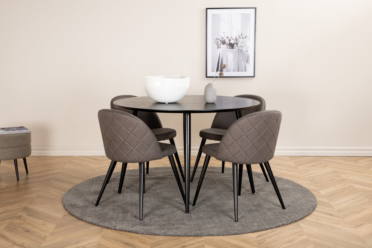 Venture Design Dipp & Velvet Runda Matbord ⌀115 Svart + Matstolar 2-pack Grå