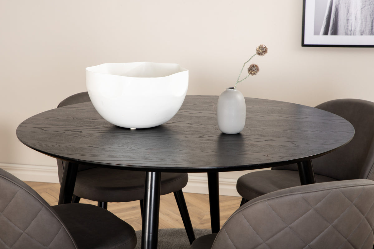 Venture Design Dipp & Velvet Runda Matbord ⌀115 Svart + Matstolar 2-pack Grå