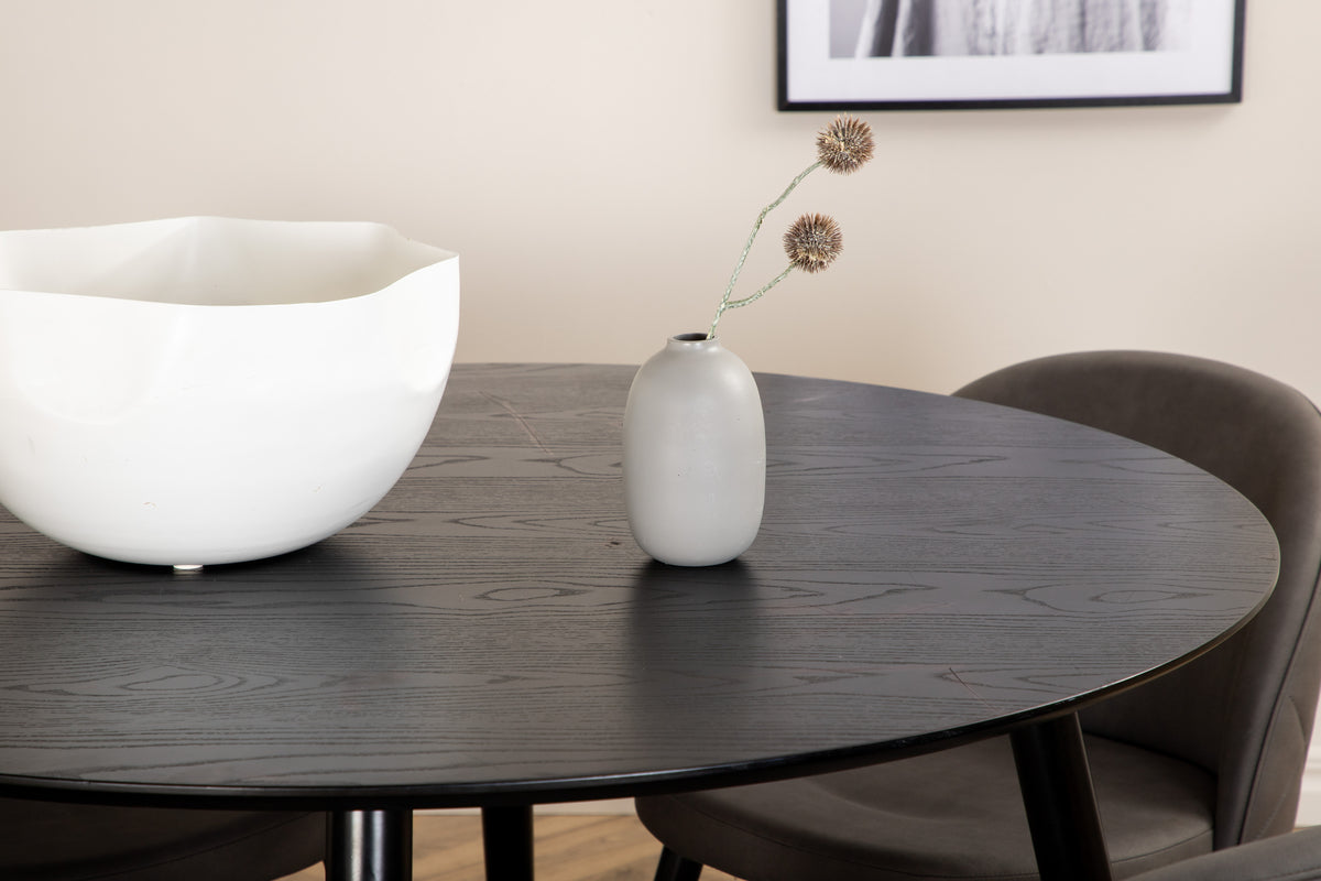 Venture Design Dipp & Velvet Runda Matbord ⌀115 Svart + Matstolar 2-pack Grå