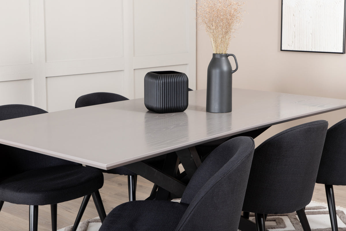 Venture Design Velvet & Piazza Matstolar 2-pack Svart + Rektangulära Matbord 180 x 90 Svart