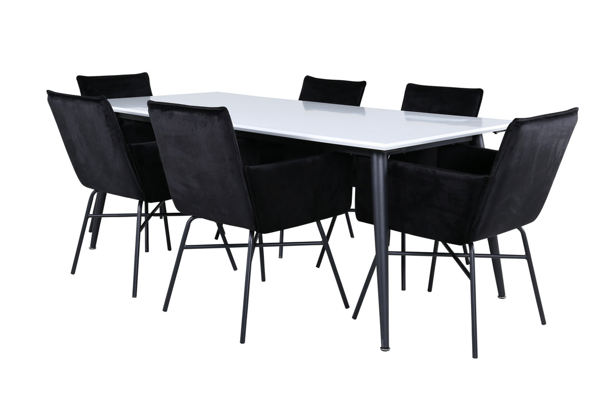 Venture Design Jimmy & Petra Rektangulära Matbord 195 x 90 Vit + Matstolar Svart