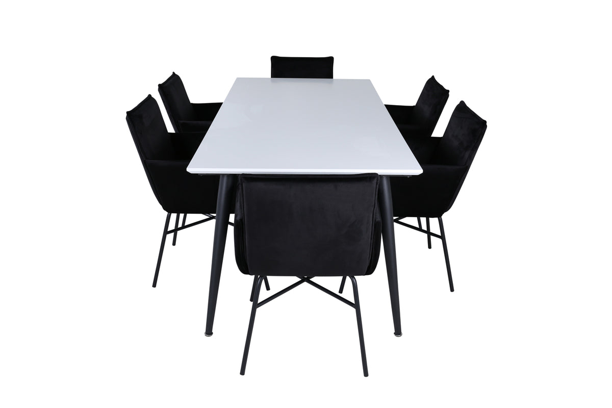 Venture Design Jimmy & Petra Rektangulära Matbord 195 x 90 Vit + Matstolar Svart