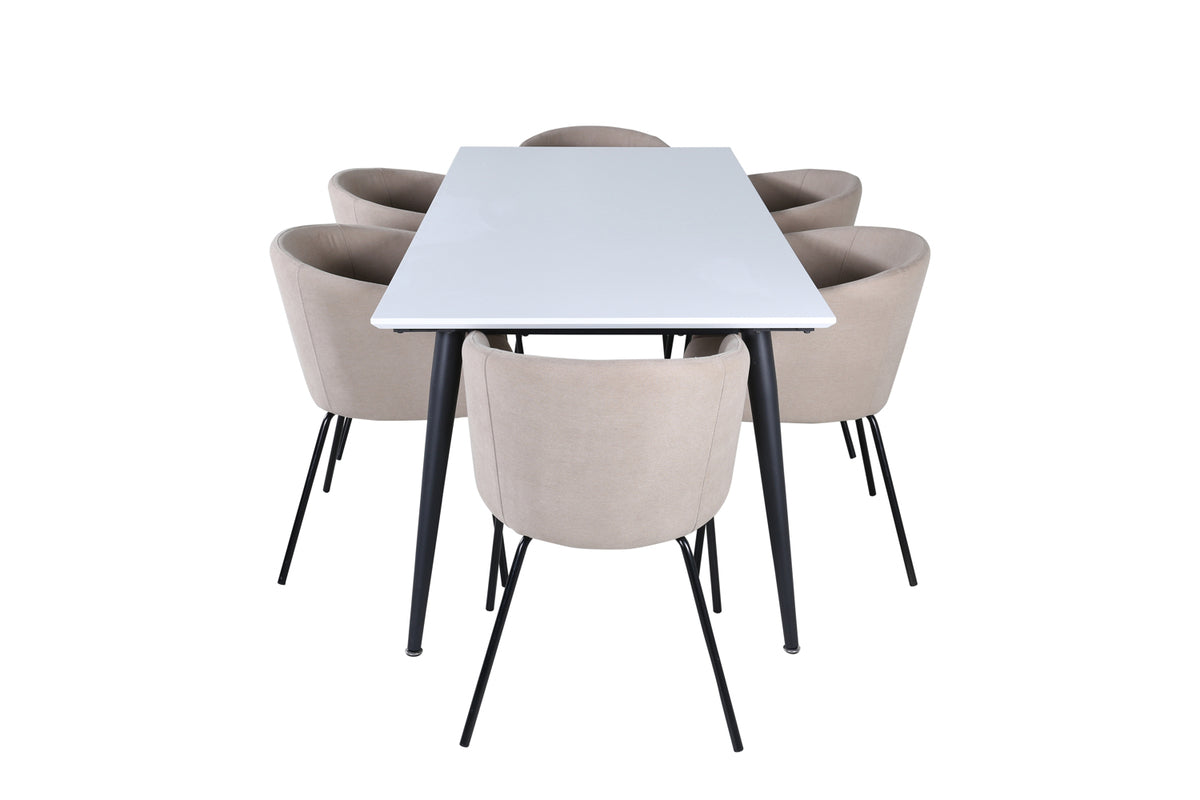 Venture Design Berit & Jimmy Matstolar Beige + Rektangulära Matbord 195 x 90 Vit