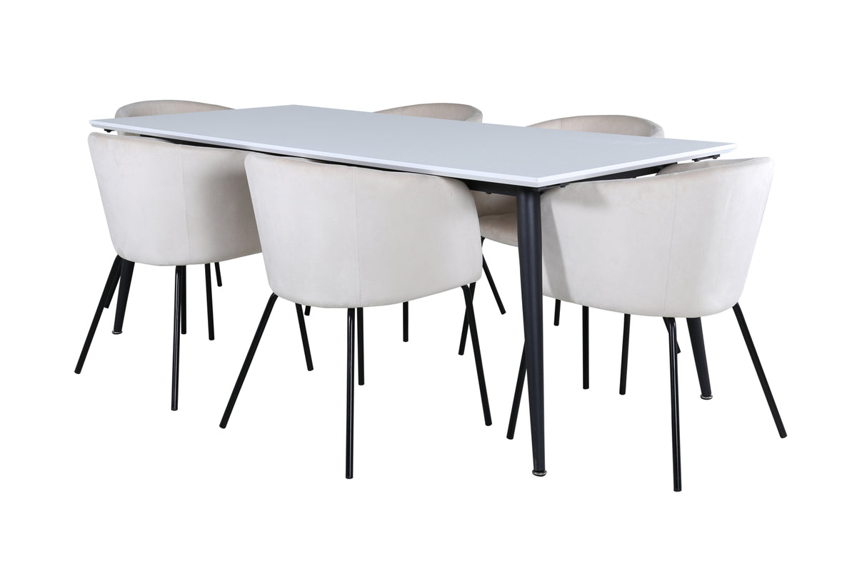 Venture Design Berit & Jimmy Matstolar Beige + Rektangulära Matbord 195 x 90 Vit