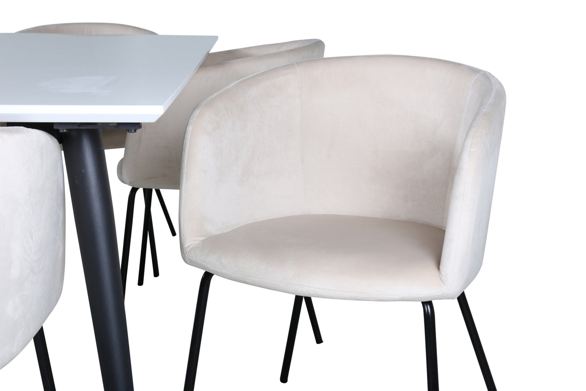 Venture Design Berit & Jimmy Matstolar Beige + Rektangulära Matbord 195 x 90 Vit