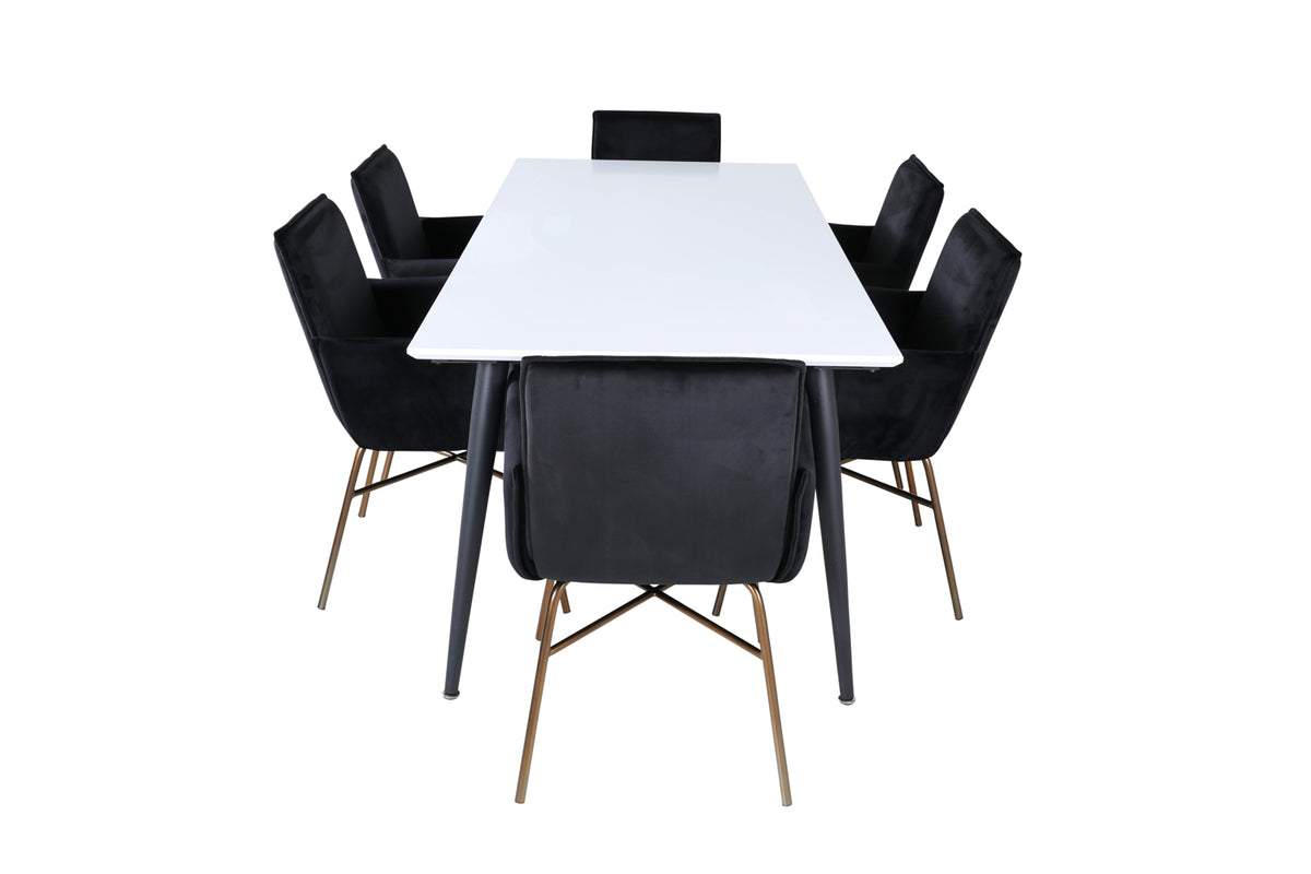Venture Design Jimmy & Petra Rektangulära Matbord 195 x 90 Vit + Matstolar Svart