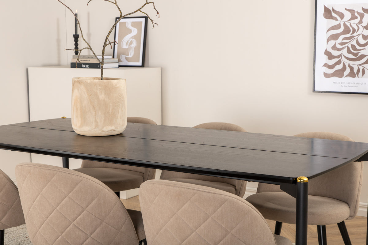Venture Design Pelle & Velvet Rektangulära Matbord 190 x 90 Svart + Matstolar 2-pack Beige
