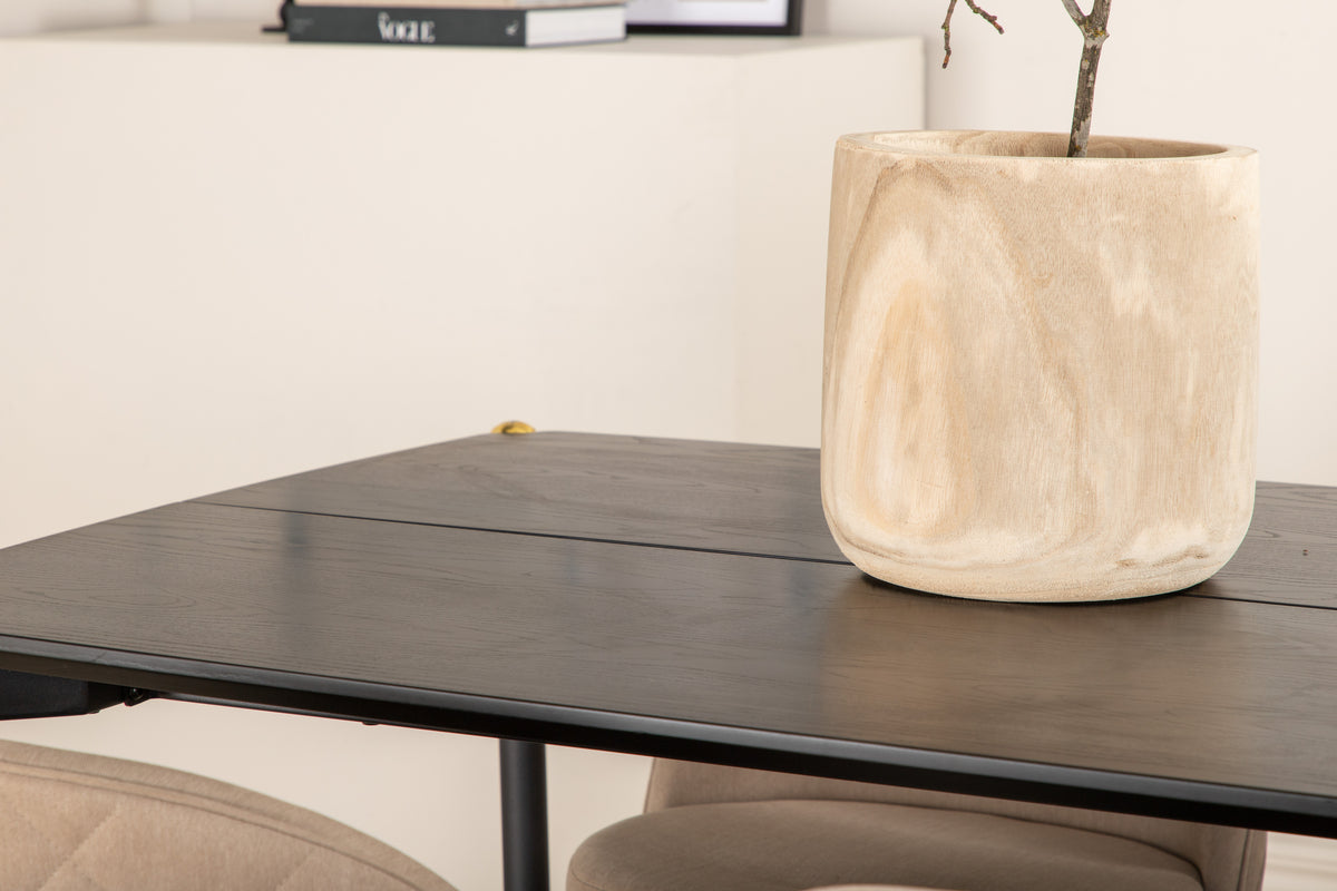 Venture Design Pelle & Velvet Rektangulära Matbord 190 x 90 Svart + Matstolar 2-pack Beige