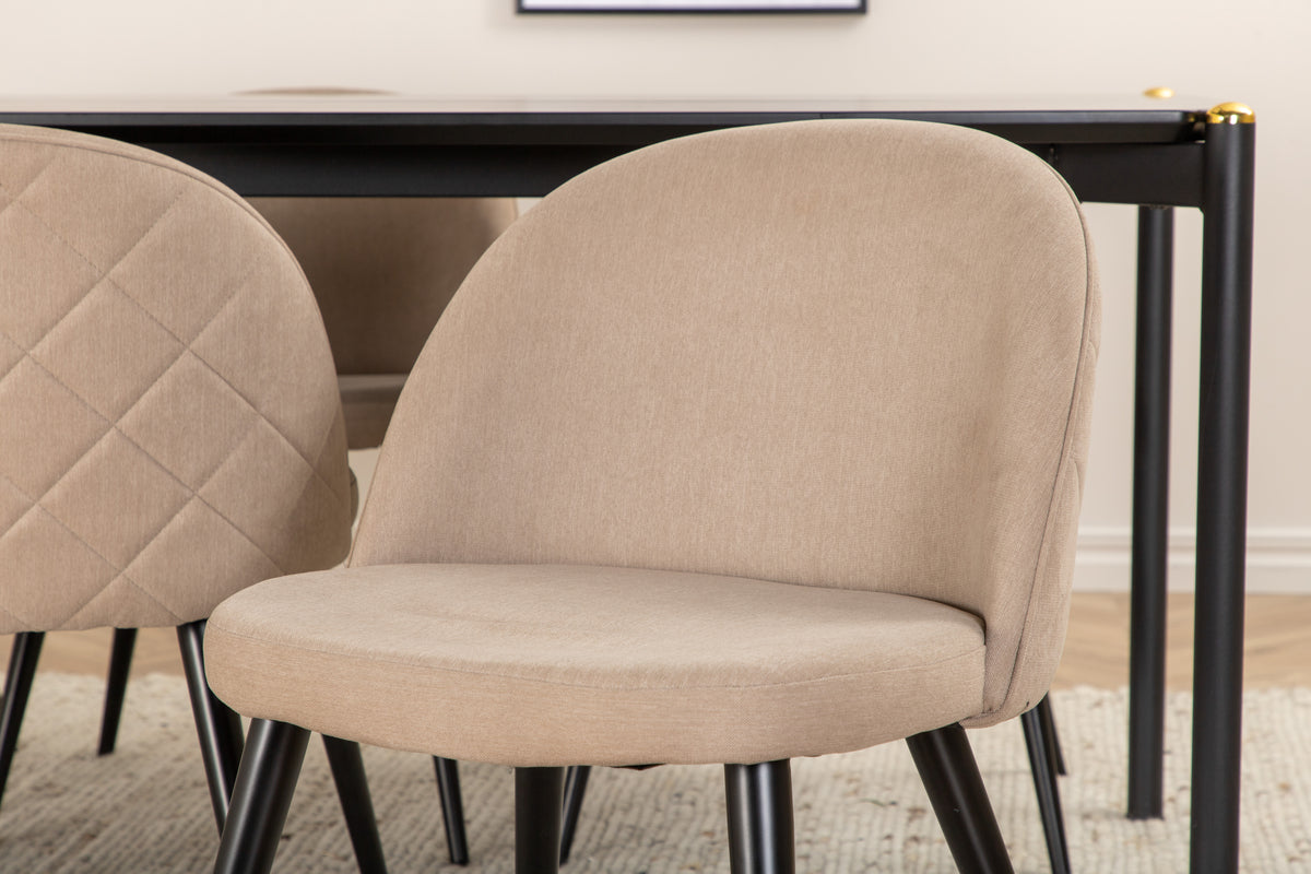 Venture Design Pelle & Velvet Rektangulära Matbord 190 x 90 Svart + Matstolar 2-pack Beige