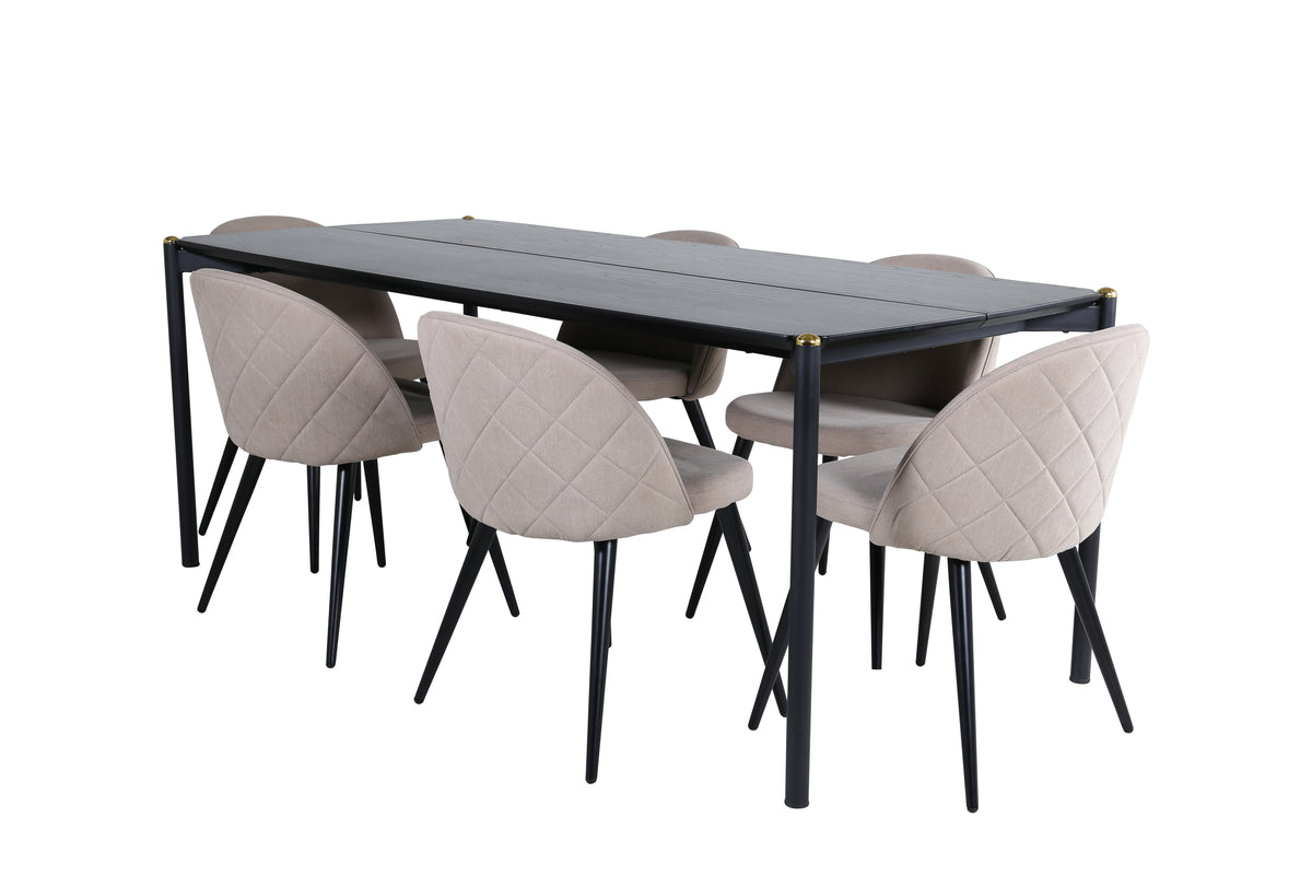 Venture Design Pelle & Velvet Rektangulära Matbord 190 x 90 Svart + Matstolar 2-pack Beige