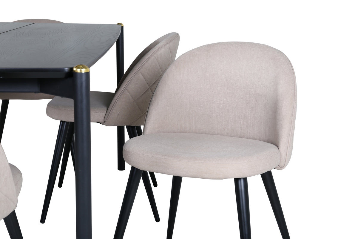 Venture Design Pelle & Velvet Rektangulära Matbord 190 x 90 Svart + Matstolar 2-pack Beige