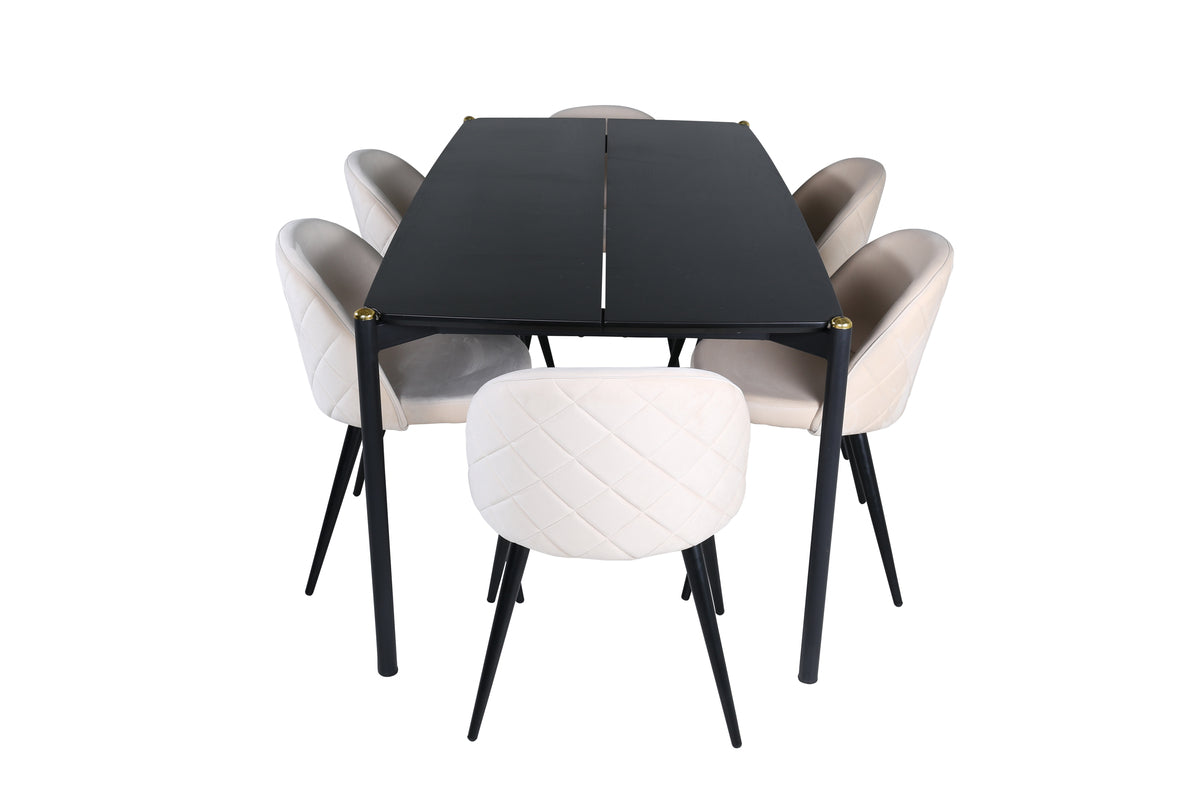Venture Design Pelle & Velvet Rektangulära Matbord 190 x 90 Svart + Matstolar 2-pack Beige