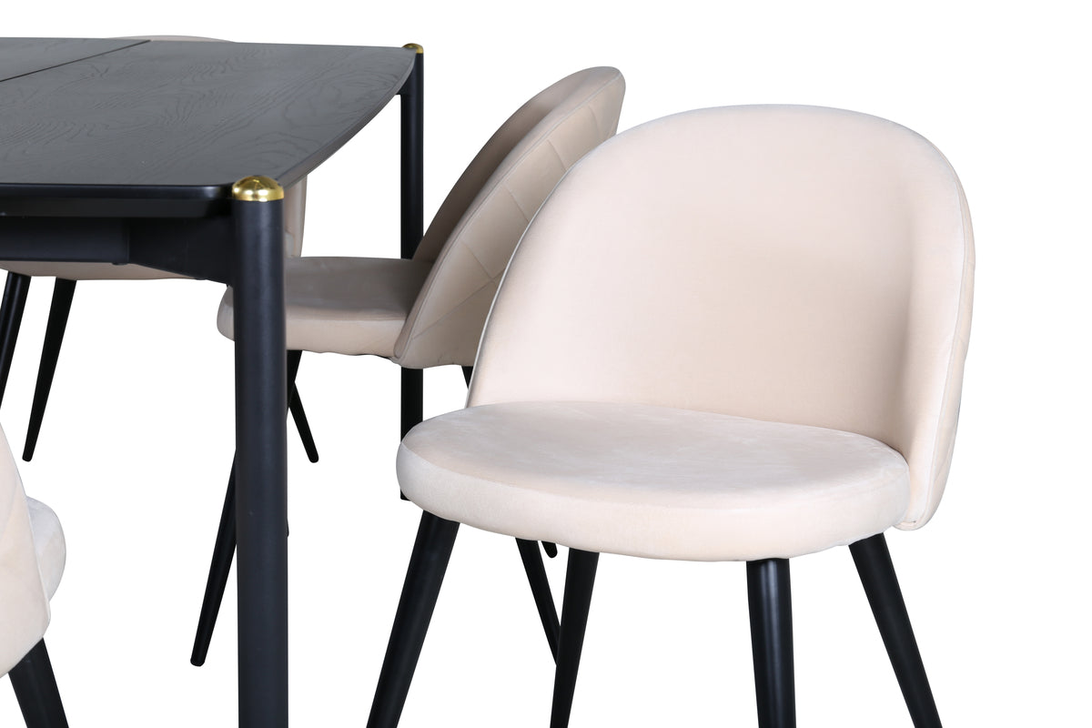 Venture Design Pelle & Velvet Rektangulära Matbord 190 x 90 Svart + Matstolar 2-pack Beige