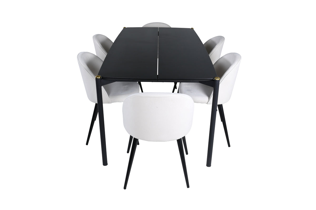 Venture Design Pelle & Velvet Rektangulära Matbord 190 x 90 Svart + Matstolar 2-pack Grädde