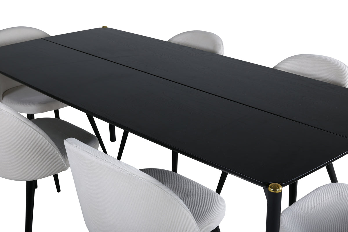 Venture Design Pelle & Velvet Rektangulära Matbord 190 x 90 Svart + Matstolar 2-pack Grädde