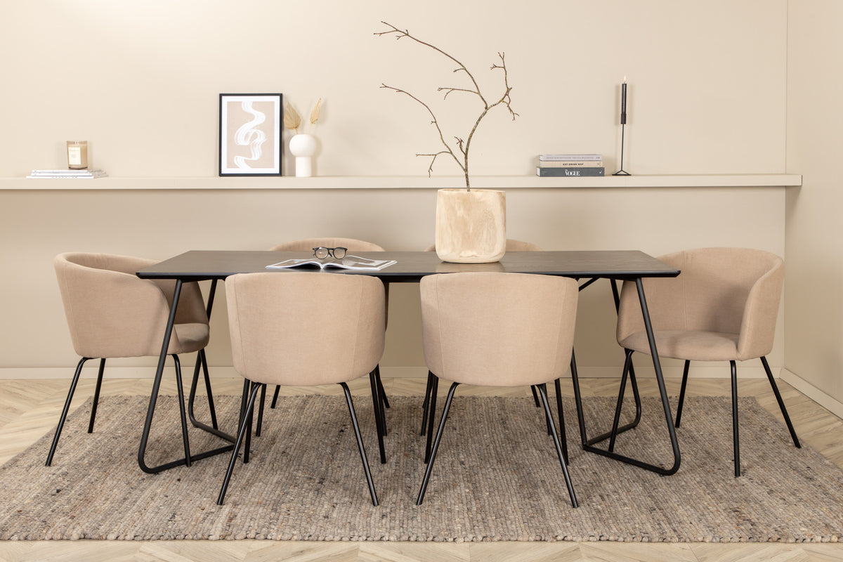Venture Design Berit & Petra Matstolar Beige + Rektangulära Matbord 190 x 90 Svart