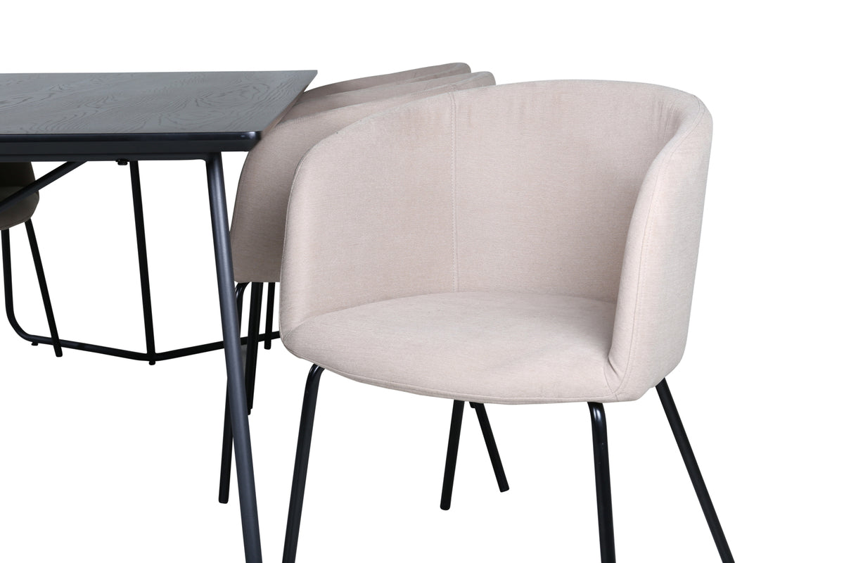 Venture Design Berit & Petra Matstolar Beige + Rektangulära Matbord 190 x 90 Svart