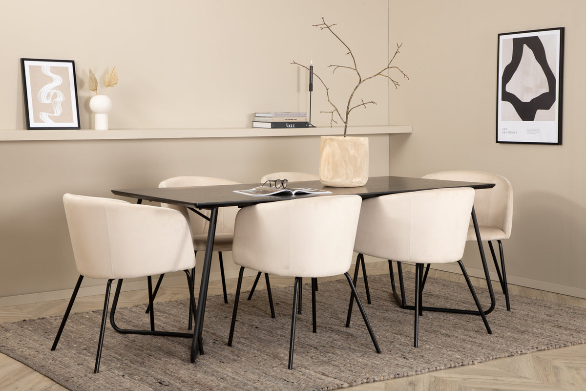Venture Design Berit & Petra Matstolar Beige + Rektangulära Matbord 190 x 90 Svart