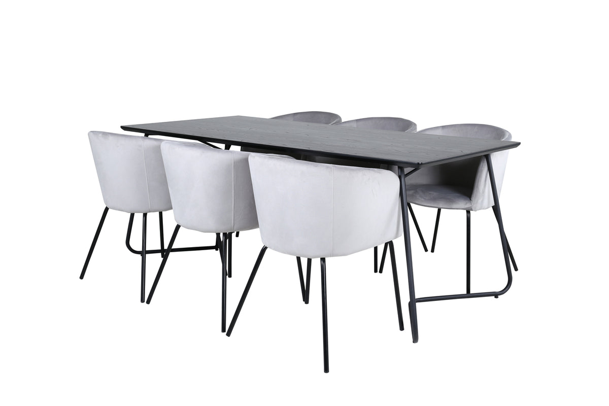 Venture Design Berit & Petra Matstolar Grå + Rektangulära Matbord 190 x 90 Svart