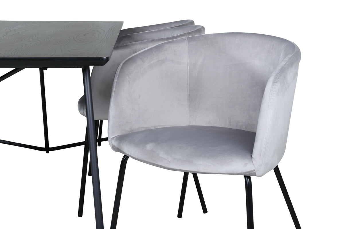 Venture Design Berit & Petra Matstolar Grå + Rektangulära Matbord 190 x 90 Svart