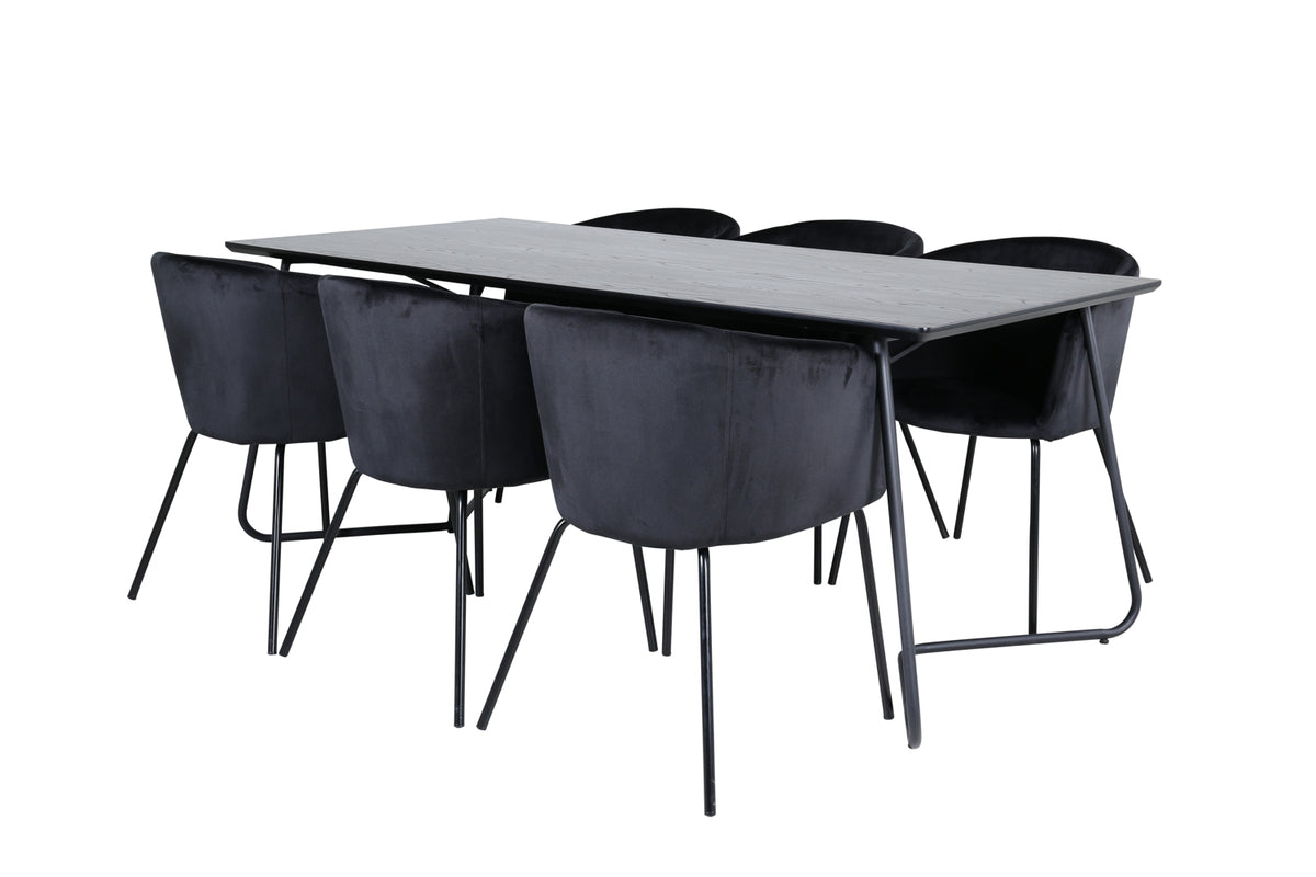 Venture Design Berit & Petra Matstolar Svart + Rektangulära Matbord 190 x 90 Svart