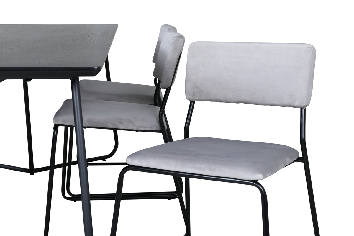 Venture Design Kenth & Petra Matstolar 2-pack Grå + Rektangulära Matbord 190 x 90 Svart