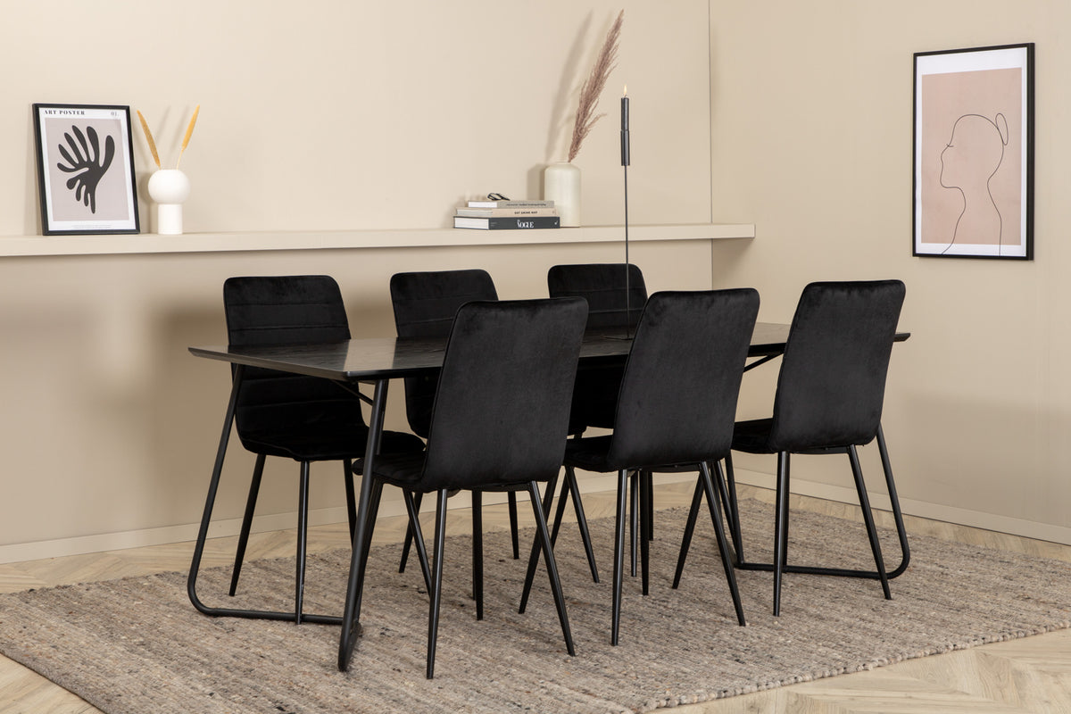 Venture Design Petra & Windu Matbord 90x190 + Matstolar Svart