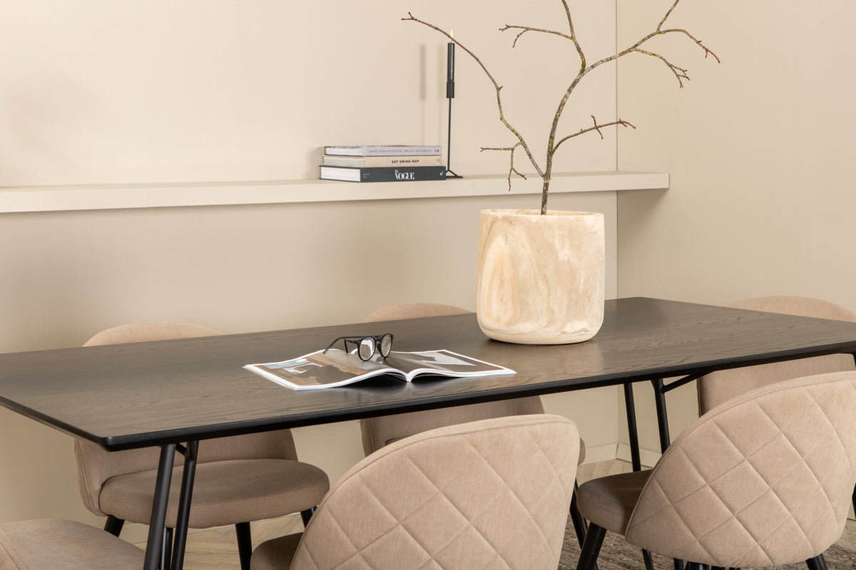Venture Design Petra & Velvet Rektangulära Matbord 190 x 90 Svart + Matstolar 2-pack Beige