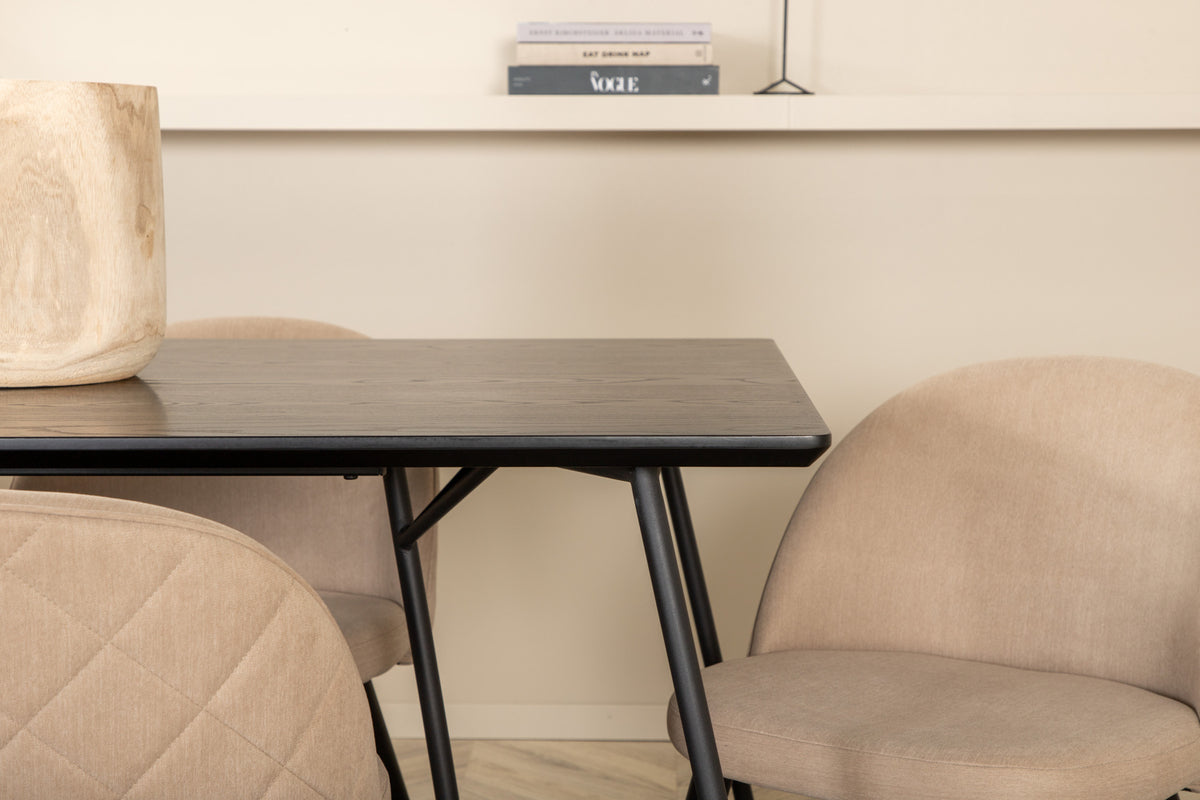 Venture Design Petra & Velvet Rektangulära Matbord 190 x 90 Svart + Matstolar 2-pack Beige