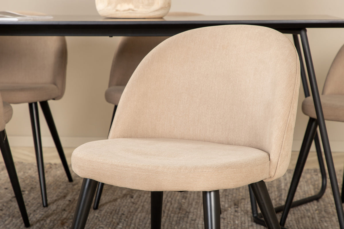 Venture Design Petra & Velvet Rektangulära Matbord 190 x 90 Svart + Matstolar 2-pack Beige