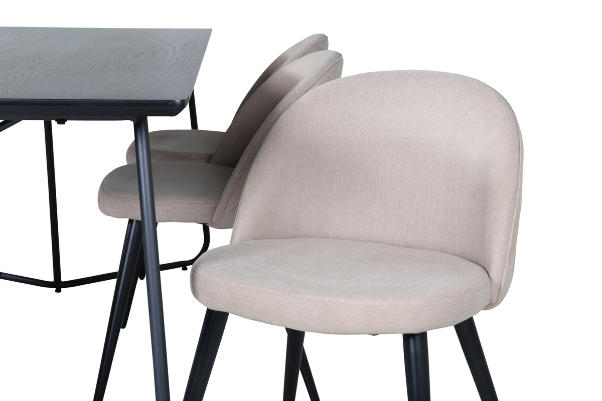 Venture Design Petra & Velvet Rektangulära Matbord 190 x 90 Svart + Matstolar 2-pack Beige