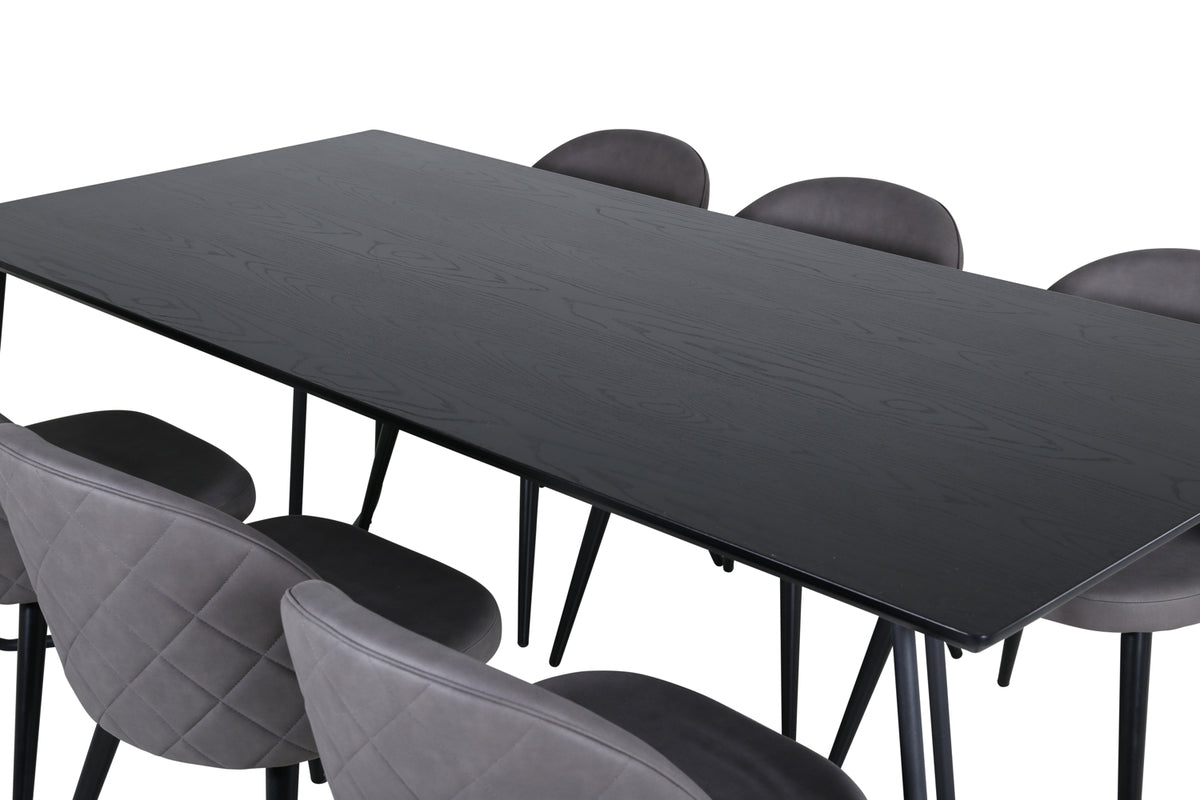 Venture Design Petra & Velvet Rektangulära Matbord 190 x 90 Svart + Matstolar 2-pack Grå