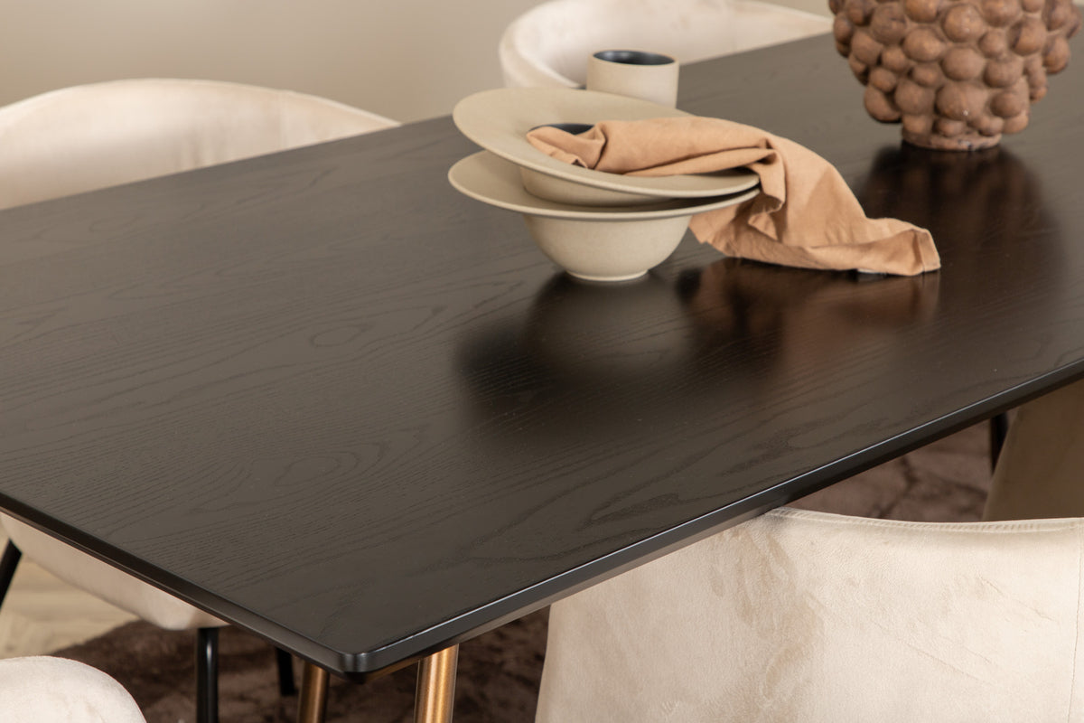 Venture Design Berit & Petra Matstolar Beige + Rektangulära Matbord 190 x 90 Svart
