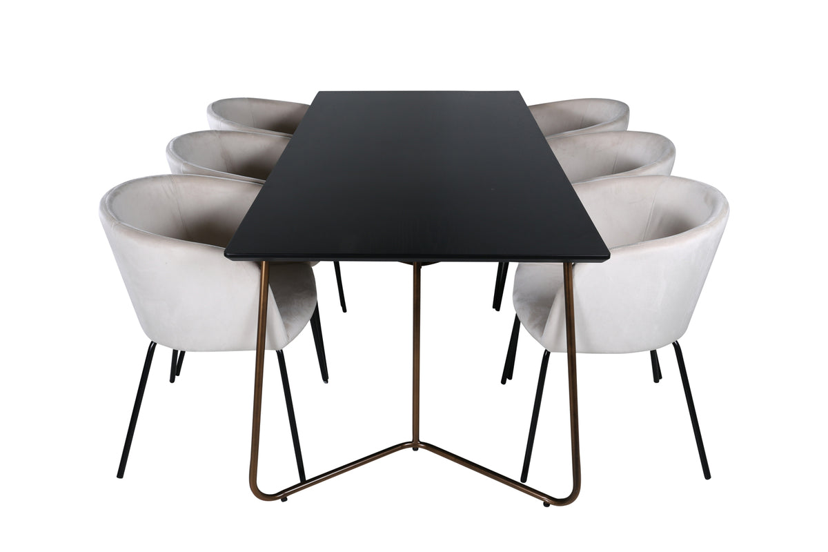 Venture Design Berit & Petra Matstolar Beige + Rektangulära Matbord 190 x 90 Svart