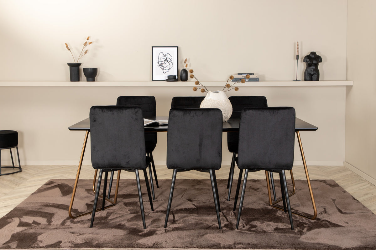 Venture Design Petra & Windu Matbord 90x190 + Matstolar Svart